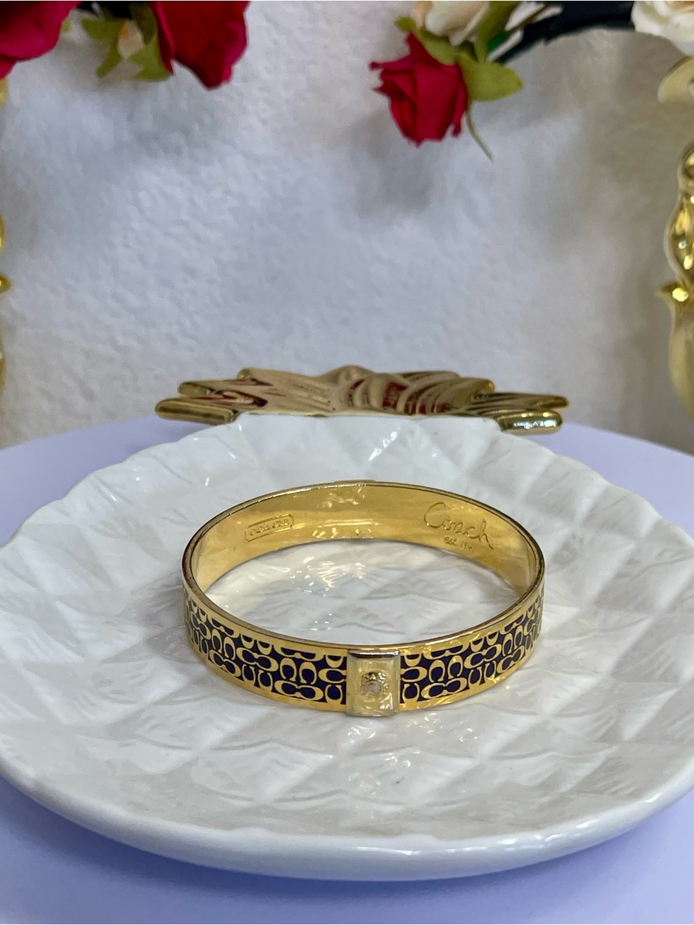 Coach Purple and Gold-tone Signature “C” Slip-on Bangle Bracelet